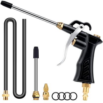 Brass Industrial Air Blower with Adjustable Nozzle, Universal Blow Hose & Steel Extensions - Air Compressor Dusting Tool