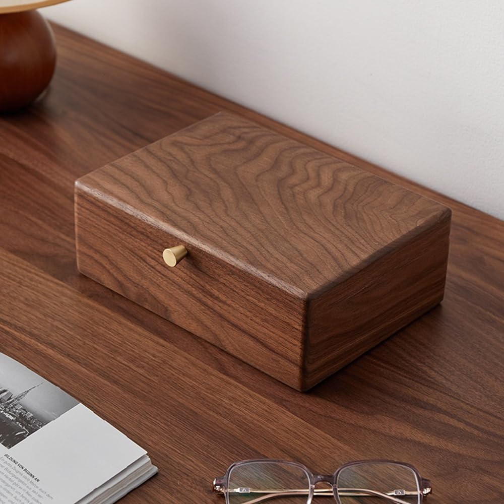 Piwah Black Walnut Solid Wooden Jewelry Box for Women, 2 Layer Classical Organizer with Removable Tray for Rings Necklaces Earrings Bracelet Watch Storage Birthday Gifts (2 Layer - White velvet)