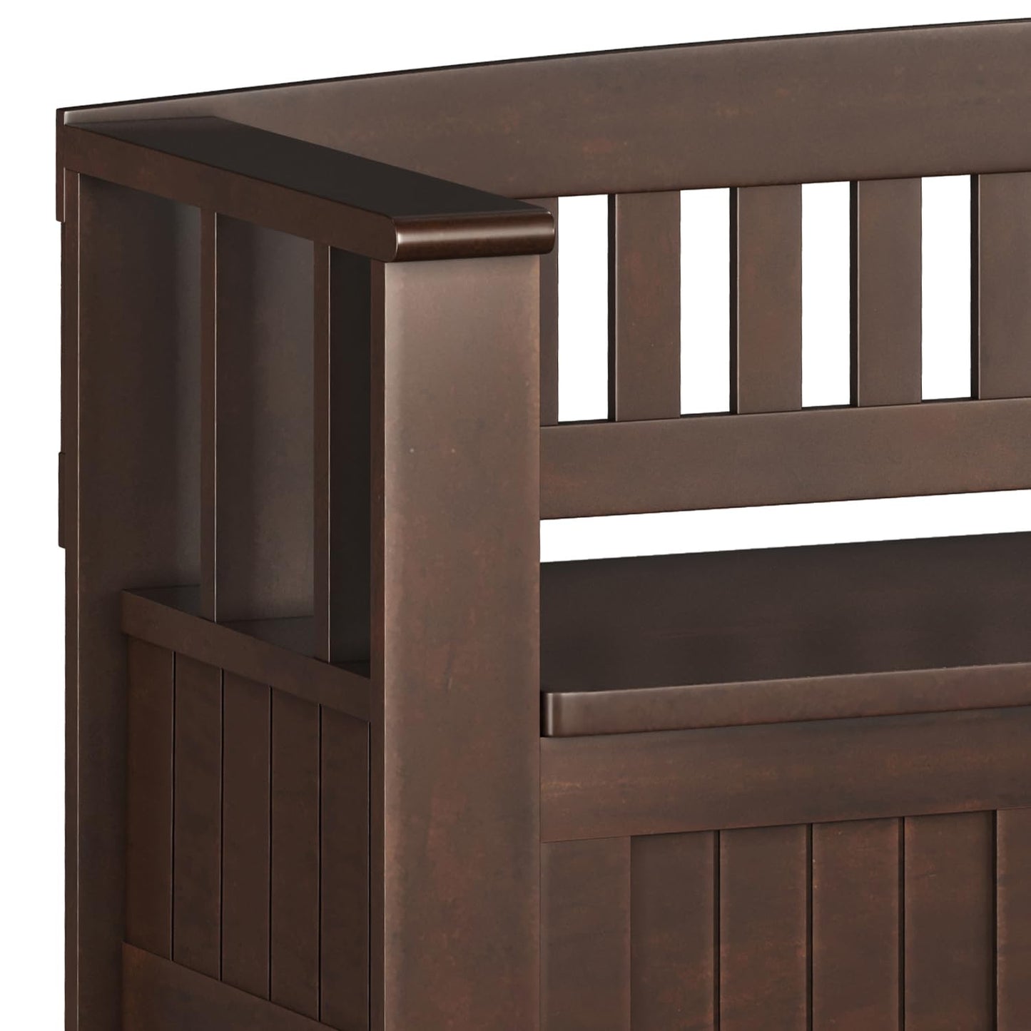SIMPLIHOME Acadian Entryway Storage Bench - 48 inch Wide Solid Wood Hallway Seat with Shelf in Brunette Brown, Transitional Bench for Entryway or Living Room with Open Storage and Slatted Bottom