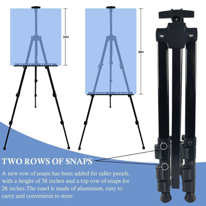 Art Painting Display Artist Easel Stand,Ns Jymb Portable Metal Adjustable Easels for Painting Canvases Height from 17 to 66 Inch - Carry Bag for Table-Top/Floor Displaying and Wedding Signs - Black