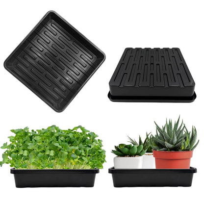 ILITING 1010 Growing Trays, 5-Pack Heavy Duty Seed Trays 10" x 10" Without Drain Holes for Seedlings, Microgreens, Wheatgrass, Fodder & Hydroponics, Black