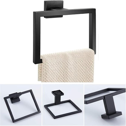 JOPOFI Towel Ring - Thicken Stainless Steel Towel Holder, Towel Racks for Bathroom, Square Modern Design Hand Towel Holder, Contemporary Hand Towel Bar - Matte Black