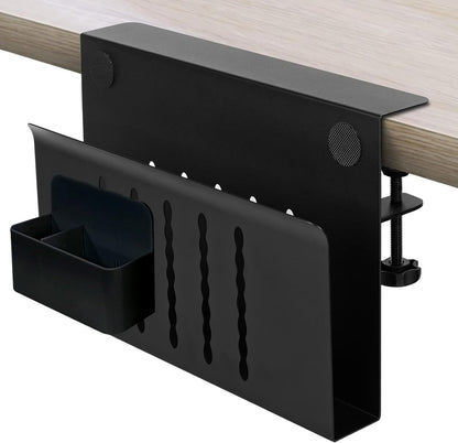 osseph Desk Side Storage Organizer, Under Desk Laptop Holder with Magnetic Pen Holder, No Drill Hanging Desk Caddy for Office & Home, Clamp On Desk Shelf for Tablet, Files, Accessories (Black)