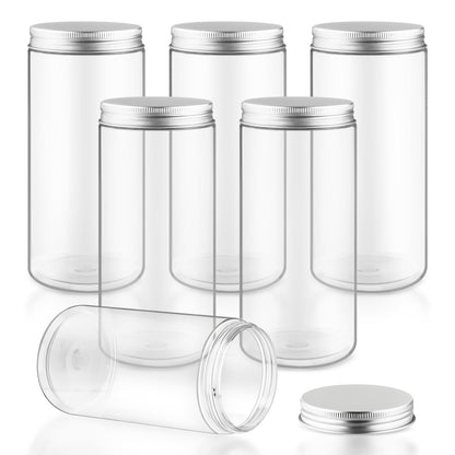 6 Pack 16 Ounce/500ml Plastic Jars Clear Slime Containers Wide Mouth Mason Jars Storage Containers with Screw Lids for Household Home Kitchen