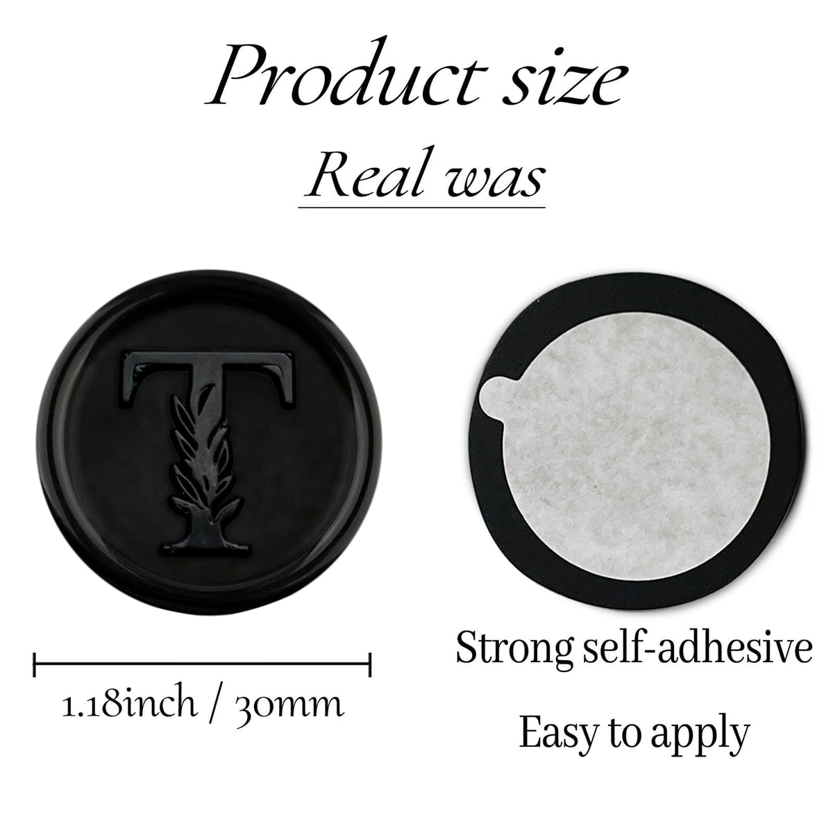 50Pcs Black Wax Seal Stickers Handmade Vintage Botanical Leaves Adhesive Letter Wax Stickers for Wedding Party Invitations, Envelope, Gift Wrap, Christmas(Initial T, Black)
