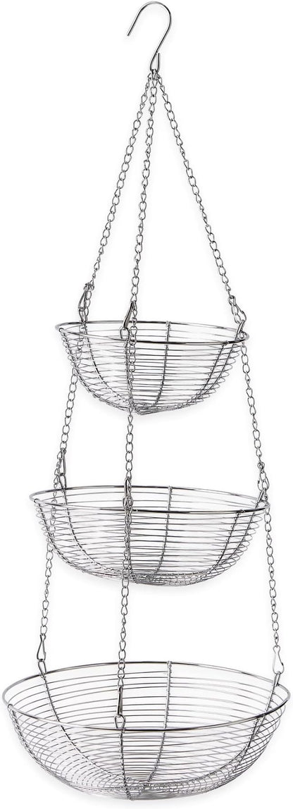 RSVP International Hanging Storage Collection 3-Tier Baskets, Chrome Woven Wire