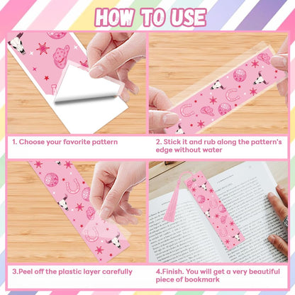 Peacoblue 121pcs Pink Cowgirl UV DTF Acrylic Bookmark Making Kits Carft for Women Men Adult, DIY Cute Bookmarker Decal Stickers Warps Kit for Students Teachers Book Lovers Reading