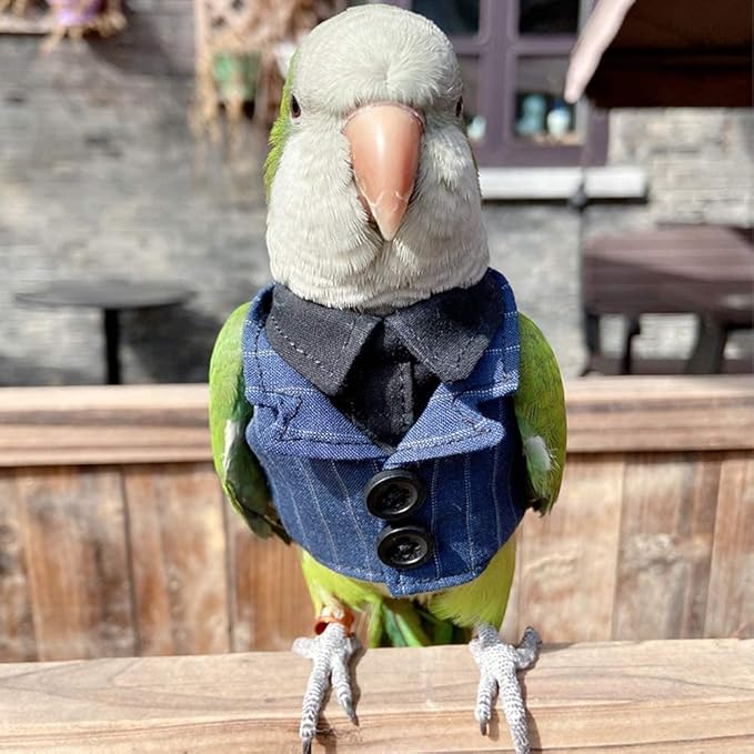 Bird Clothes Birds Flight Suit,Tuxedo Business Suit for Parrots African Greys Parakeet Cockatiel Sun Conure Christmas Party Birthday Cosplay Photo Prop Small Animals Apparel (5XL,Denim Suit)