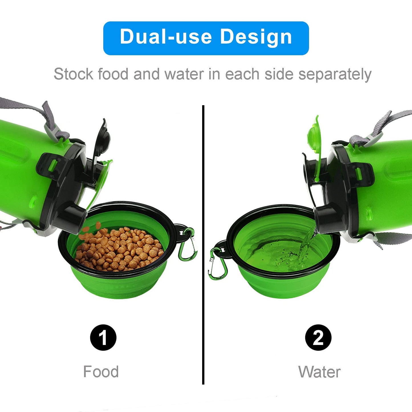 Dog Travel Water Bottle Collapsible Bowls, 2 in 1 Pet Food Container with Collapse Bowls, Outdoor Portable Water Bowls for Walking, Traveling, Camping and Hiking (Orange)