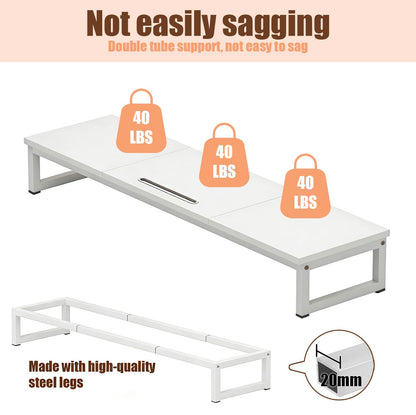 huacz Dual Monitor Stand Riser, 38.7'' Long Wood and Steel Monitor Stand for 2 Monitors, Ergonomic Desktop Organizer with Tablet Stand for Computer,Laptop,TV (White)