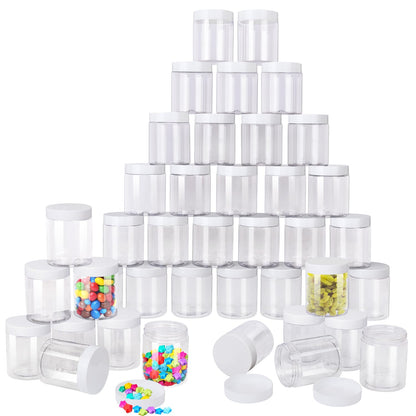 IHDYPPEW 48 Pack 8 OZ Clear Plastic Jars with White Lids, Empty Plastic Mason Jars, Plastic Cosmetic Jars with Lids for Cream, Body Butters, Moisturizers, Candy, Beads, Samples (Clear)