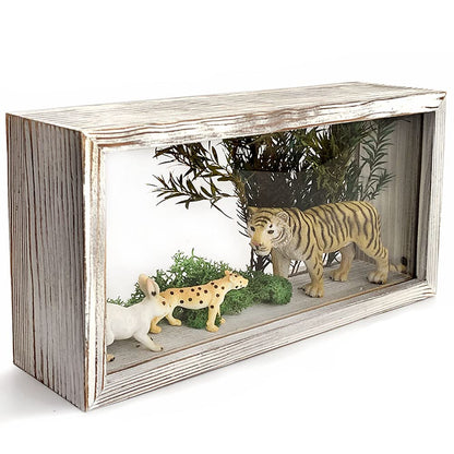 Shadow Photo Frame,Wooden Double-Sided High-Definition Plexiglass Storage Box, DIY Display Box, Suitable for Dried Flowers, Specimens, Handicrafts, Baby Souvenirs and Photos (Rustic White)