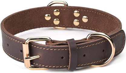 Leather Dog Collar, Heavy Duty, Wide, for Large Dog, Single Stitch - Brown