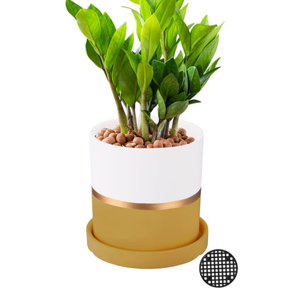 PATIKIL 4.3 Inch Ceramic Plant Pots, Modern Flower Planters with Drainage Holes for Decorate Home Indoor Plants Succulent Herb, Yellow