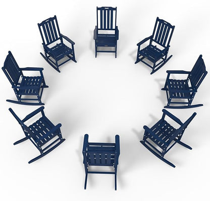 Oversized Rocking Chair Set of 8, Outdoor Rocking Chair for Adults, All Weather Resistant Porch Rocker for Lawn Garden, Navy Blue