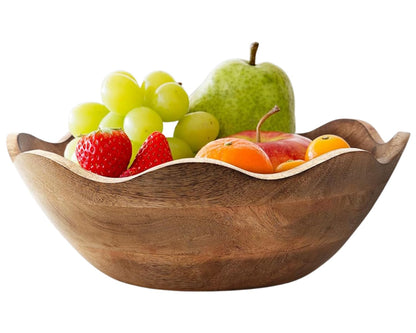 Mother's Day Handmade Large Wooden Bowl Mango Wood Decorative Bowl for Veggies, Fruits Wooden Serving Scalloped Bowl Modern Rustic Home Decorations Home Party Wedding Décor 12 x 4.5 x 11 Inches