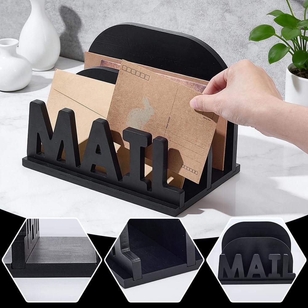 NBEADS 2 Slot Mail Organizer Holder, Wooden Mail Organizer for Desk Mail Organizer Countertop for Office Desktop Envelope and Document Storage Rack, 9x5.9x6.5 Inch