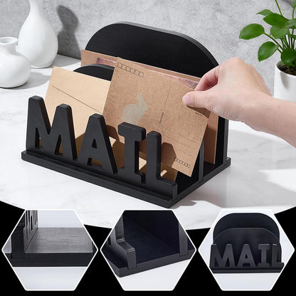 NBEADS 2 Slot Mail Organizer Holder, Wooden Mail Organizer for Desk Mail Organizer Countertop for Office Desktop Envelope and Document Storage Rack, 9x5.9x6.5 Inch