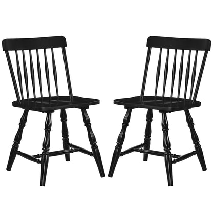 Giantex Black Windsor Dining Chairs Set of 2, Farmhouse Rubber Wood Kitchen Chairs with Turned Legs, Curved Spindle Back & Contoured Sat, Wooden Dining Room Chair for Living Room Restaurant