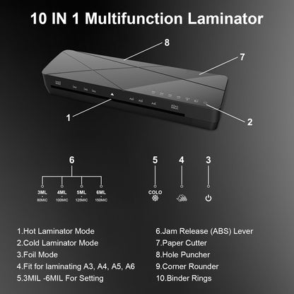 A3 Laminator Machine 13 Inch Thermal Cold 10-in-1 Auto Feed Laminator with 50 Sheets, Paper Trimmer, Corner Rounder, Fast Warm Up Jam-Proof for Home Office School Documents Photos (Black)