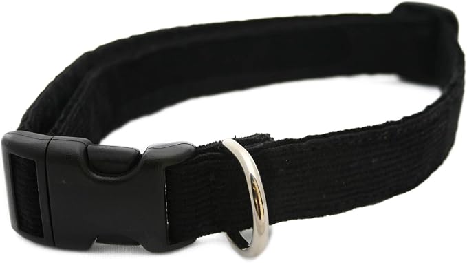Hemp Corduroy Dog Collar - No Pattern (1" Extra Large, Black)