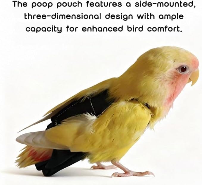 Bird Diaper Flight Suit, Cute Cosplay Parrot Clothes, Easy-to-Wear Washable Nappy, Durable Metal Ring Harness for Cockatiel, Conure, African Grey, Parakeet Outdoor Flying (with Leash,L)