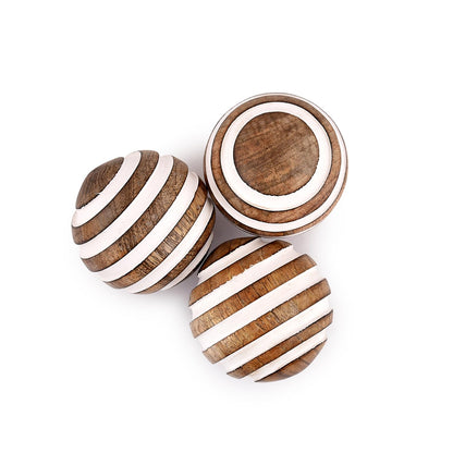 NIRMAN Decorative Balls Mango Wood for Centerpiece or Individual Use Ideal for Use in Living, Dining Room, Coffee Table (3" x 3" x 3"), (Set of 3)
