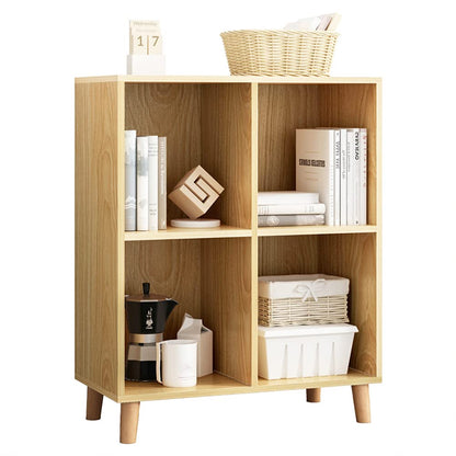 IOTXY Freestanding Open Cubes Bookcase - 2-Tier Floor Standing Wooden Storage Display Cabinet Organizer with Legs for Home Office, 4-Cubes Open Shelf Low Short Bookshelf, Oak