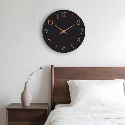 Mosewa 12 Inch Black Wall Clock Battery Operated Silent Non Ticking Modern Simple Minimalist Decorative for Kitchen Bedroom Home Office Bathroom Living Room