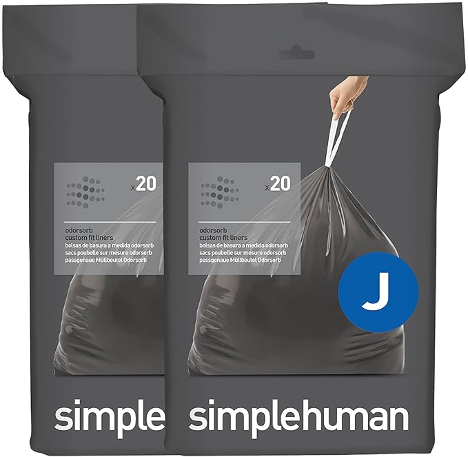 simplehuman Code J 40 Count, Genuine Odorsorb Custom Fit Liners, Drawstring