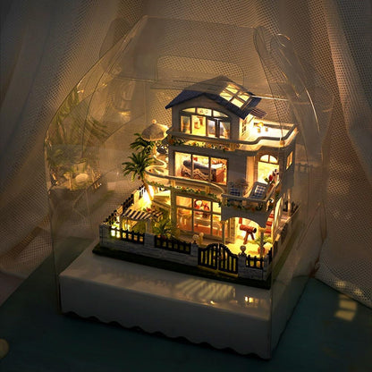 iiecrKiie Dollhouse Miniature with Furniture,DIY Kit Mini Modern Villa Model, Creative Doll House Best Christmas Birthday Gift for Lovers Boys and Girls