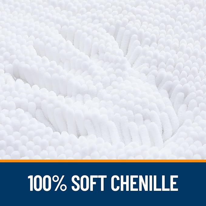 OLANLY Bathroom Rugs 30x20, Extra Soft Absorbent Chenille Bath Rugs, Rubber Backing Quick Dry, Machine Washable Bath Mats for Bathroom Floor, Tub and Shower, Home Decor Accessories, White