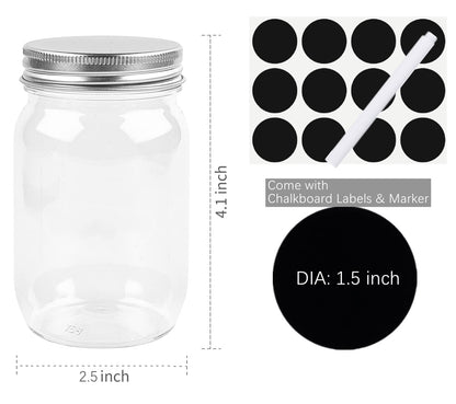 TUZAZO 8 Oz Plastic Mason Jars with Lids, 12 Pack Reusable Empty Small Clear Plastic Storage Containers for Kitchen & Household | BPA Free Spice Jar | Candy Jar