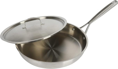Babish 12-Inch Tri-Ply Stainless Steel Frying Pan with Lid – Professional Grade Skillet for Searing, Sautéing & Even Heat Cooking