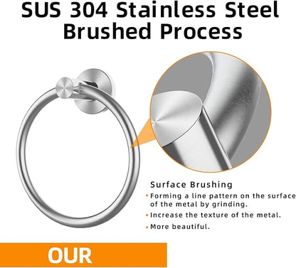 Brushed Silver Towel Ring, SUS304 Stainless Steel Hand Towel Holder