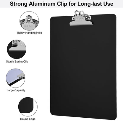 ZCZN Metal Clipboard, 6 Pack Heavy Duty Aluminum Clipboards 12 x 9 Inches, A4 Letter Sizer Document Holder with High Capacity Clip, Suitable for School, Office, Jobsite or Medical Staff, Black