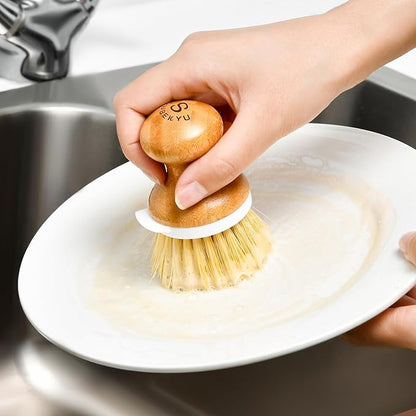 SUBEKYU Bamboo Dish Brush, Kitchen Dish Scrubber Brush, Natural Wooden