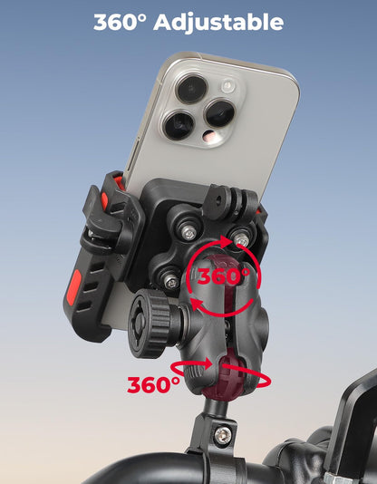 KEMIMOTO Motorcycle Phone Mount with Anti-Theft, Anti-Vibration Dampener Mount One-Hand Operation 360° Adjustable for Motorcycle Bike ATV Scooter Golf Cart Fit 4.7"-7.2" Cellphone