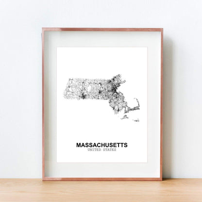 Eleville 11X14 Unframed Massachusetts United States Country View Abstract Road Modern Map Art Print Poster Wall Office Home Decor Minimalist Line Art Hometown Housewarming wgn178