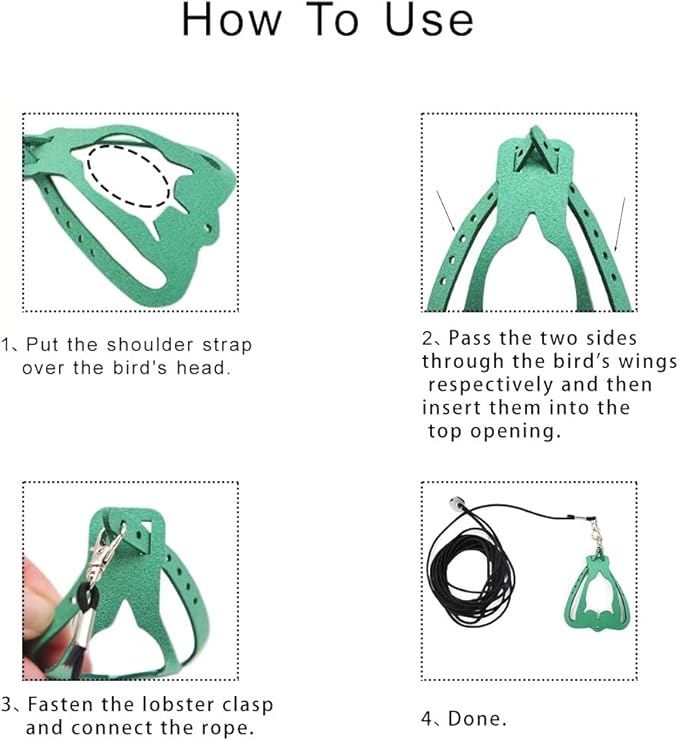 Adjustable Bird Harness & Leash Set for Small Birds,FitsBudgie,Parakeets, Conures, Cockatiels,Green Cheek,Quaker Parrots(Green, L) Z6350-9