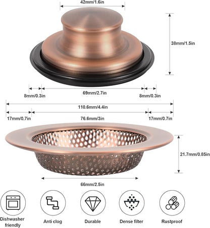RQYEKDO Kitchen Sink Strainers Sink Stopper Kits, Stainless Steel Sink Drain
