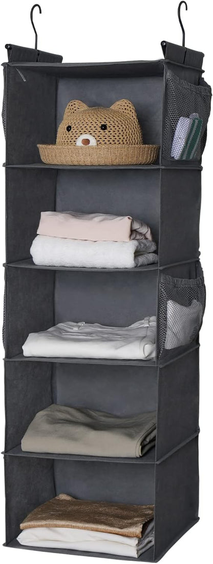 MAX Houser 5 Shelf Hanging Closet Organizer, Space Saver, Cloth Hanging Shelves