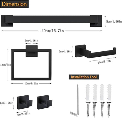 JOPOFI 5 Piece Bathroom Towel Bar Set - Thicken Stainless Steel Bath Towel Holder, 15.7 Inch Towel Racks for Bathroom Wall Mounted, Bathroom Hardware Accessories Set - Matte Black