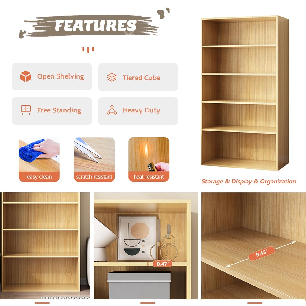 NELYE Basic Open Shelf Bookcase - 5-Tier Wooden Cube Storage Shelves Split Bookshelf, White
