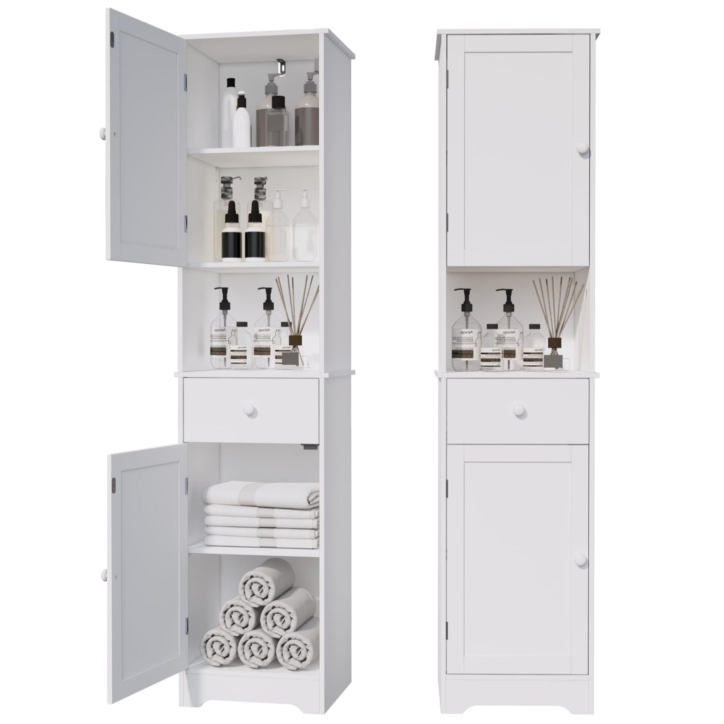 Viaozutis Tall Bathroom Cabinet, Storage Cabinet with 2 Doors & 2Drawer, with Ajustable Shelve, for Bathrooms, Kitchens,Entrances（White）