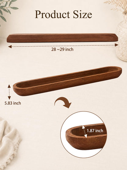 Duseu Wooden Dough Bowls for Decor Approx 29 Inch, Extra Large Long Wooden Bowl, Hand Carved Rustic Farmhouse Long Tray for Table Centerpiece, Living Room, Home Decor, Candle Bowl