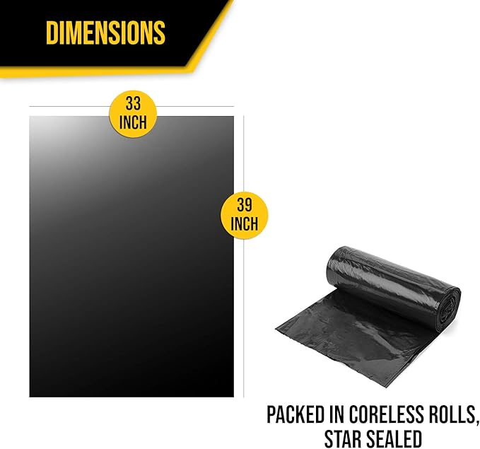 Aluf Plastics 33 Gallon 1.25 MIL Black Heavy Duty Trash Bags
