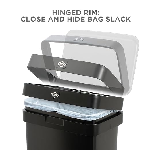 Clorox 13 Gallon Trash Can - 50L Kitchen Trash Can with Wide Step Pedal - Rectangular Black Stainless Garbage Bin with Hinged Rim and Odor Protection