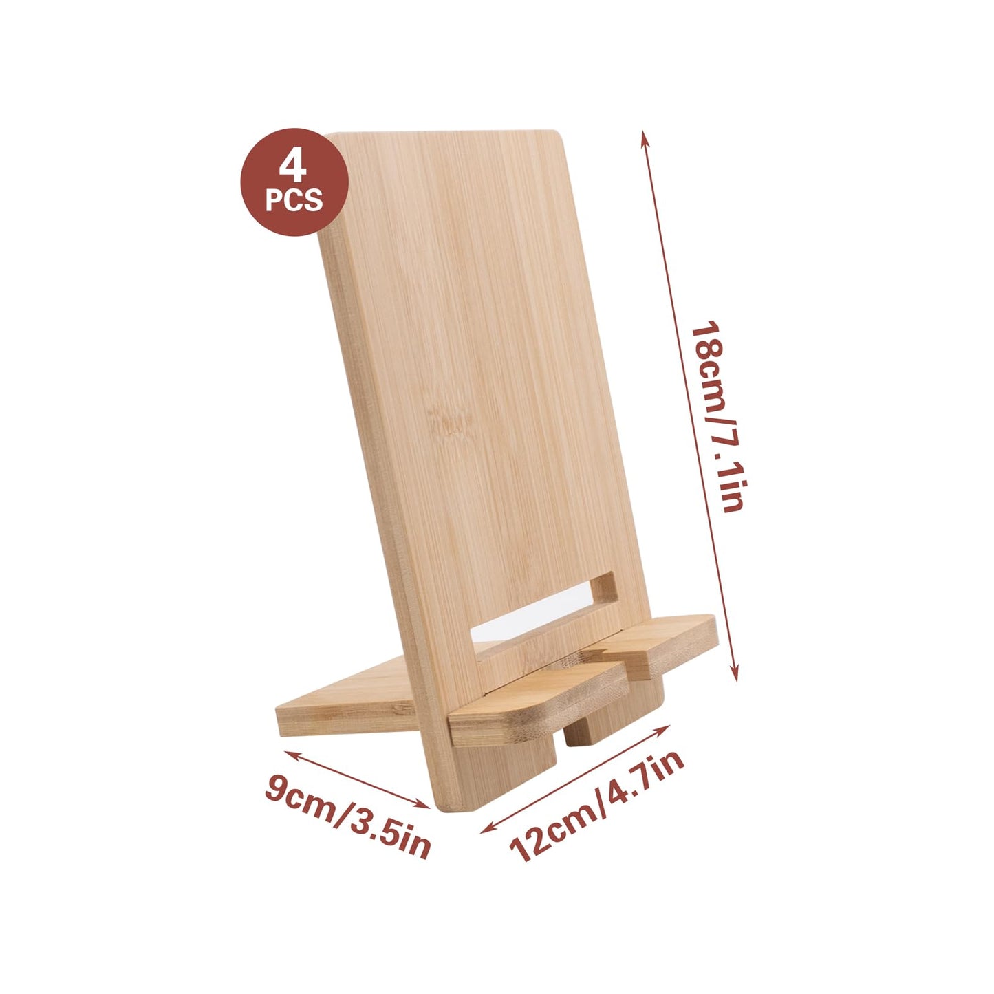 4 PCS Bamboo Book Stand for Display, Book Display Holder for CDs Comics Postcards Magazines Greeting Cards Tablets Sheet Music Phone Stickers Album Photo Frames