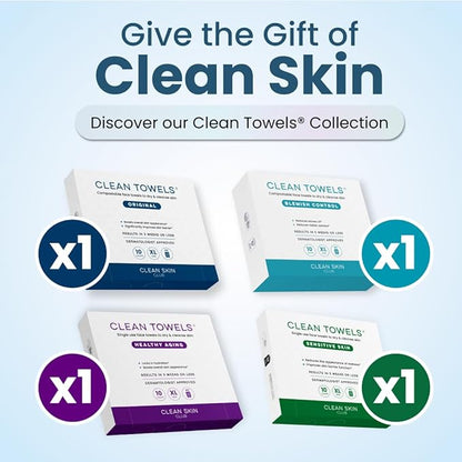 Clean Skin Club Clean Towels® XL Variety 4-Pack Travel Set, Disposable Face